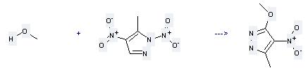 1H-Pyrazole,3-methoxy-5-methyl-4-nitro- can be prepared by 5-methyl-1,4-dinitro-1H-pyrazole and methanol